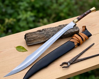 Hand Forged Scimitar Sword | 29" Carbon Steel Curved Blade | Rosewood Handle & Leather Scabbard | Medieval Collector Gift for Him