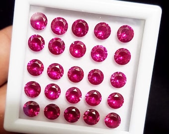 100 pcs Lot Lab Grown Blood Red Ruby, 6x6 mm VVS1 Loose Gemstones