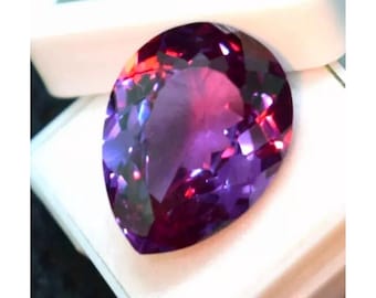 20 CT Huge Certified Color Change Lab Grown Alexandrite , Pear Cut, VVS1 Clarity Gemstone For Pandent + free Gift