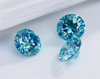 3CT Fancy Blue Farbe Rundschnitt VVS1 Lab Grown Moissanite Diamant, VVS1 Klarheit (6,50 mm) Edelstein für Schmuck 3 Stück Lot