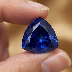 Huge 10 CT Lab Grown Certified Blue Sapphire, Trillion Cut, VVS1 Clarity Roual Blue Color Gemstone 15x15 MM + Gift