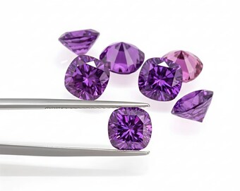5 CT Lot Fancy Purple Color Cushion Cut VVS1 Clarity lab Grown Moissanite Diamond 6x6 MM Gemstone For Jewelry Making (5 Pcs) Lot + gift