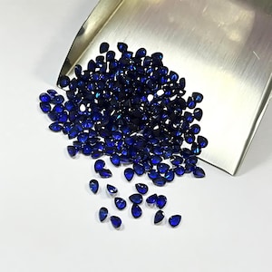 50 pcs Lot Lab Grown Royal Blue Color Sapphire, Pear Cut 3x5-6x8 mm VVS1 Loose Gemstones