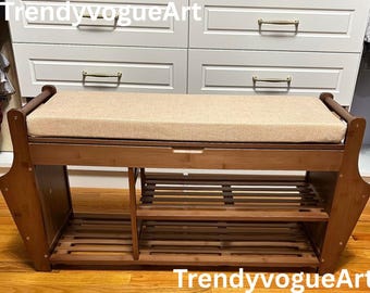 3-Tier Bamboo Shoe Rack Bench with Storage | Bedroom Organizer | Entryway Shoe Bench | Hallway Organizer | Cushion Organizer