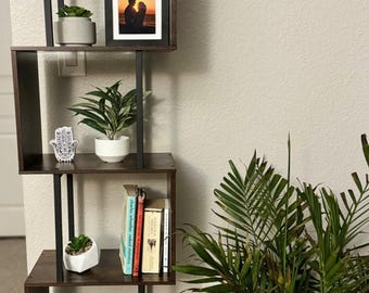 Wood & Metal Multi-Tier Bookshelf | Modern Bookshelf | Tall Bookcase | Rustic Bookshelf | Unique Book Stand | Cube Storage Shelf
