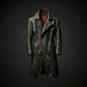Men’s Leather Trench Coat Vintage Cowhide Leather Jacket Long Coat Genuine Leather Overcoat Handmade Luxury Mens Jacket