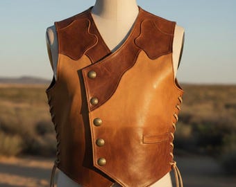 Handmade Western Leather Vest for Men – Genuine Cowhide Biker Vest, Rustic Cowboy Ranch Style Waistcoat, Custom Fit One-of-One