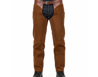 Handmade Brown Suede Leather Chaps | Vintage Western Rodeo Gear