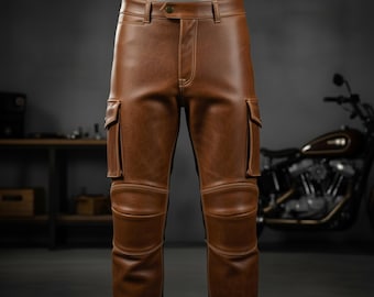Handgefertigte braune Motorradlederhose aus Rindsleder | Bikerhose | Vintage Reitbekleidung | Herren Leder Arbeitskleidung Outfit Hose