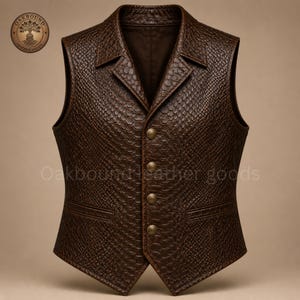 Luxury Snake Embossed Leather Vest, Men's Python Biker Waistcoat, Exotic Leather Motorcycle Vest, Western Gilet, Unique Gift for Him