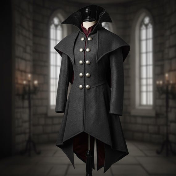 Victorian Gothic Steampunk Dark Fantasy Coat Mens Wool Highwayman Jacket | Vintage Tailcoat Cosplay Trench Overcoat Elegant Gothic Fashion