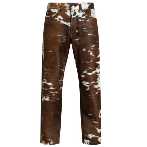 Men’s Cowhide Leather Pants – Genuine Hair On Cowhide Jeans, Western Style Leather Trousers Real Cowhide Pants Handmade Natural Leather Wear