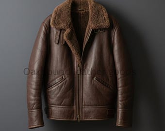 Men’s Brown Leather Sheepskin Jacket | Shearling Collar Winter Coat | Handmade Genuine Leather Outerwear