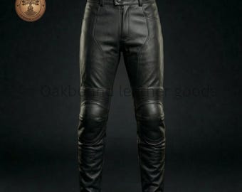 Herren schwarze Rindsleder Motorrad Reithose Biker Lederhose Herren, Echtlederhose, Moto Reitausrüstung, Slim Fit Bikerhose