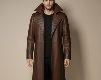 Handmade Brown Leather Trench Coat | Gothic Steampunk Cosplay Duster