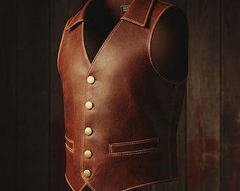 Men’s Brown Leather Vest | Vintage Leather Waistcoat | Old Money Style | Genuine Leather Western Vest | Handmade Classic Vest