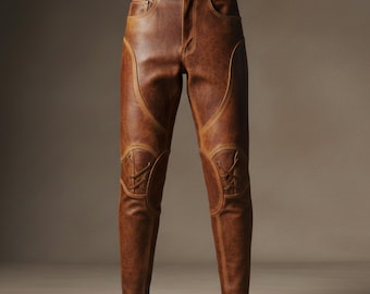 Vintage Brown Sheepskin Leather Pants for Men | Biker Motorcycle Leather Trousers | Distressed Genuine Leather Riding Pants | Handmade Pants
