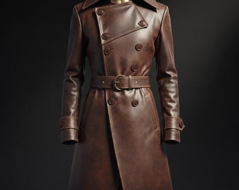 Men’s Distressed Brown Leather Trench Coat | Steampunk Gothic Pirate Tailcoat | Long Vintage Handmade Duster Jacket for Cosplay Fashion