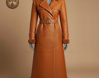 Handmade Shearling Lined Sheepskin Leather Trench Coat • Vintage Style