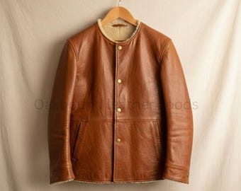 Brown Shearling Leather Jacket Handmade | Men Women Vintage Leather Coat | Winter Warm Sheepskin Jacket | Classic Minimal Outerwear