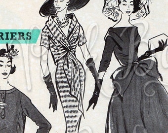 Vintage French Haute Couture 1958 Ephemera - Fashion Illustration Digital Printable, Old Magazines