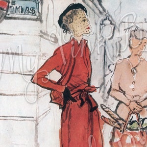 FRENCH Vintage Fashion Illustration,French ephemera, journaling, cards,printables, old papers,fashion illustrations, france