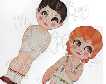 Vintage 1920s Paper Dolls Printable: Little Tots Clipart (PDF Download)