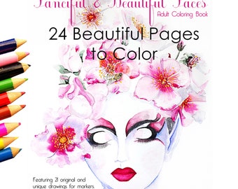 Whimsical Women Faces Coloring Pages- Flower & Butterfly Headpieces