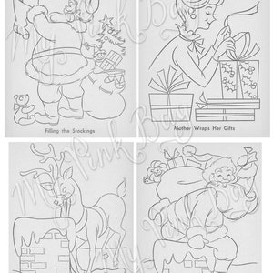 Retro '60's Christmas Santa Coloring Book Pages Instant Download