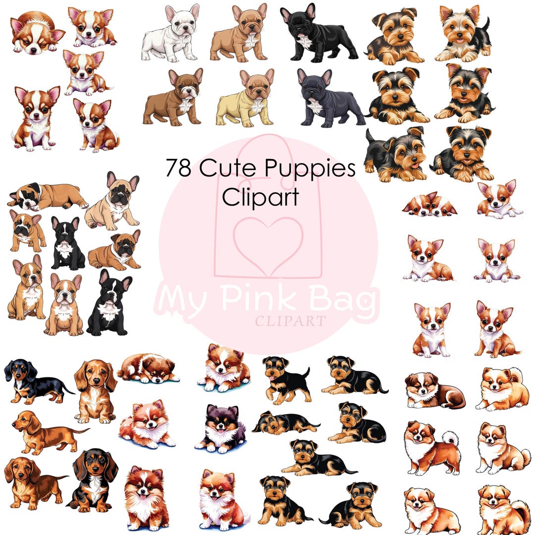 Charming Puppy Dog Clipart Set - Ideal for Junk Journals and Animal ...