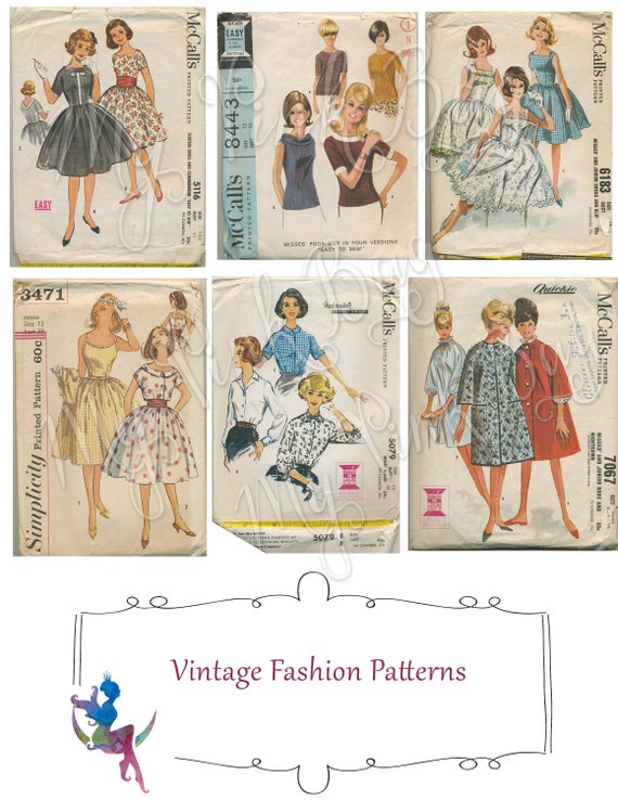 Chic Vintage Envelope Patterns for Fashionistas: Retro Digital Fashion Illustration