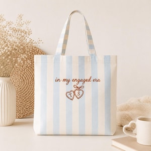 In My Engaged Era Embroidered Tote Bag, Personalized Bride To Be Gift, Custom Initial Heart Tote, Bridal Shower and Bachelorette Bag