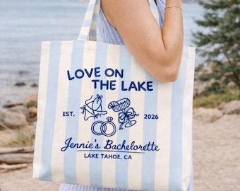 Bolso de mano personalizado para despedida de soltera en el lago. Amor en el lago. Bolso de playa personalizado para la tribu de la novia. Regalo para despedida de soltera en el lago. Bolso bordado.