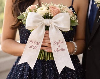 Embroidered Prom Couple Bouquet Ribbon, Graduation Name Ribbon Bouquet Sash, Personalized Monogram Ribbon, Gift for Her