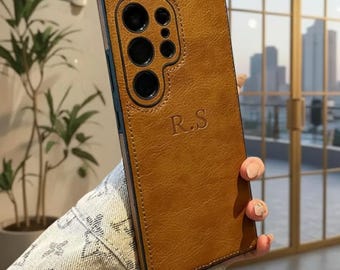 Funda de piel personalizada con iniciales para Samsung S25 / Funda personalizada para Galaxy S25 / S24 / S23 / Funda protectora delgada de lujo, ideal como regalo para él y para ella
