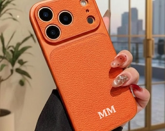 Funda de cuero personalizada para iPhone 17 Pro Max con iniciales / Funda de lujo para iPhone / Funda de teléfono con monograma personalizado, regalo para ella y para él