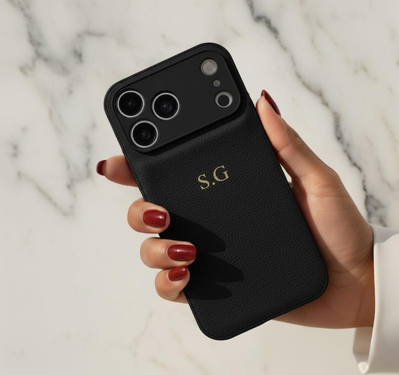 Personalized iPhone 17 Pro Case – Luxury Vegan Leather Cover with Max Protection, Custom Initials, Shockproof Camera & Edge Guard