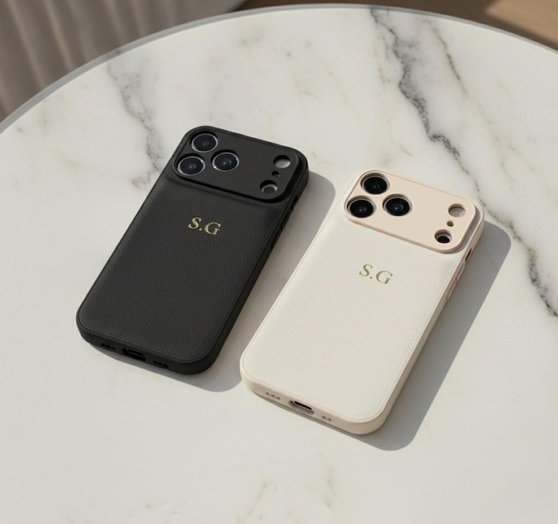 Personalized iPhone 17 Pro Case – Luxury Vegan Leather Cover with Max Protection, Custom Initials, Shockproof Camera & Edge Guard
