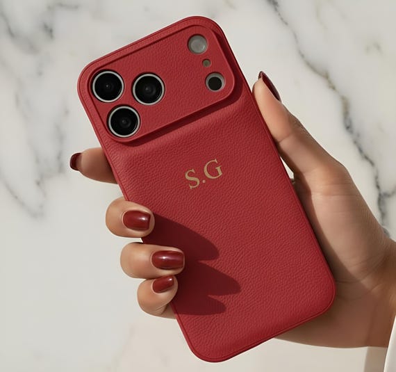 Personalized iPhone 17 Pro Case – Luxury Vegan Leather Cover with Max Protection, Custom Initials, Shockproof Camera & Edge Guard