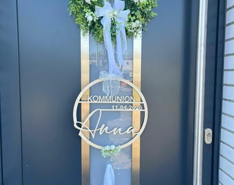 Personalisierter Holzkranz zur Kommunion | Junge Mädchen | Erstkommunion | Geschenk | Türkranz