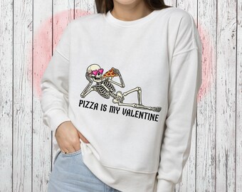 Pizza Is My Valentine Skeleton PNG : Funny Anti-Valentine T-Shirt Design (Digital Download)