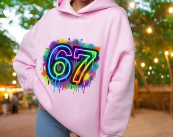 Neon 67 Graffiti PNG : Trendy Streetwear T-Shirt Design (Digital Download)