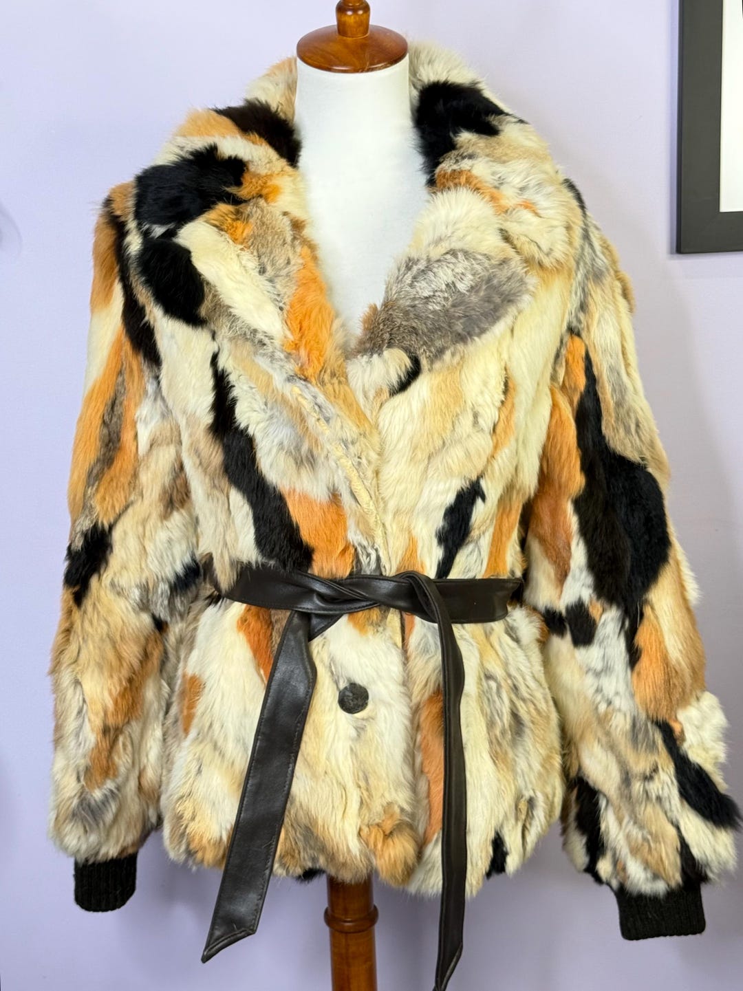 Old Rabbit Coat Vintage 70s Multicolored Rabbit Fur Coat - Etsy