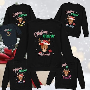 Christmas Family Sweaters,  Crew Mama Sweatshirt | Reindeer with Santa Hat Holiday Top