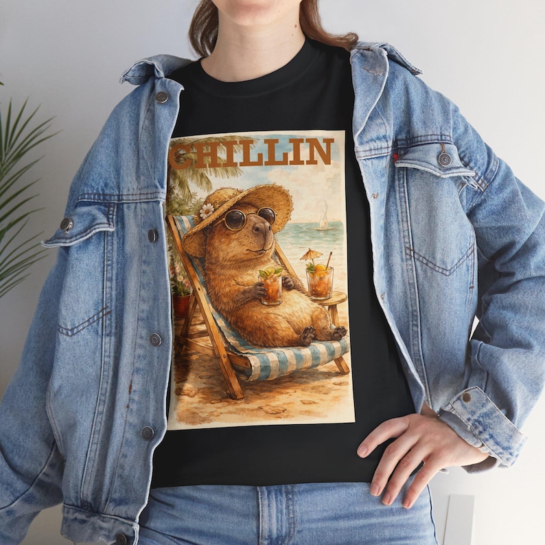 Capybara Shirt Retro Summer Tee Beach graphic T-shirt Animal lover Capybara Birthday Gift image 4