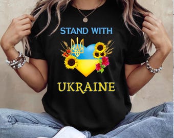 Stand With Ukraine Shirt Ukrainian Flag Heart Blue Yellow Trident Floral Ukraine Art T-Shirt