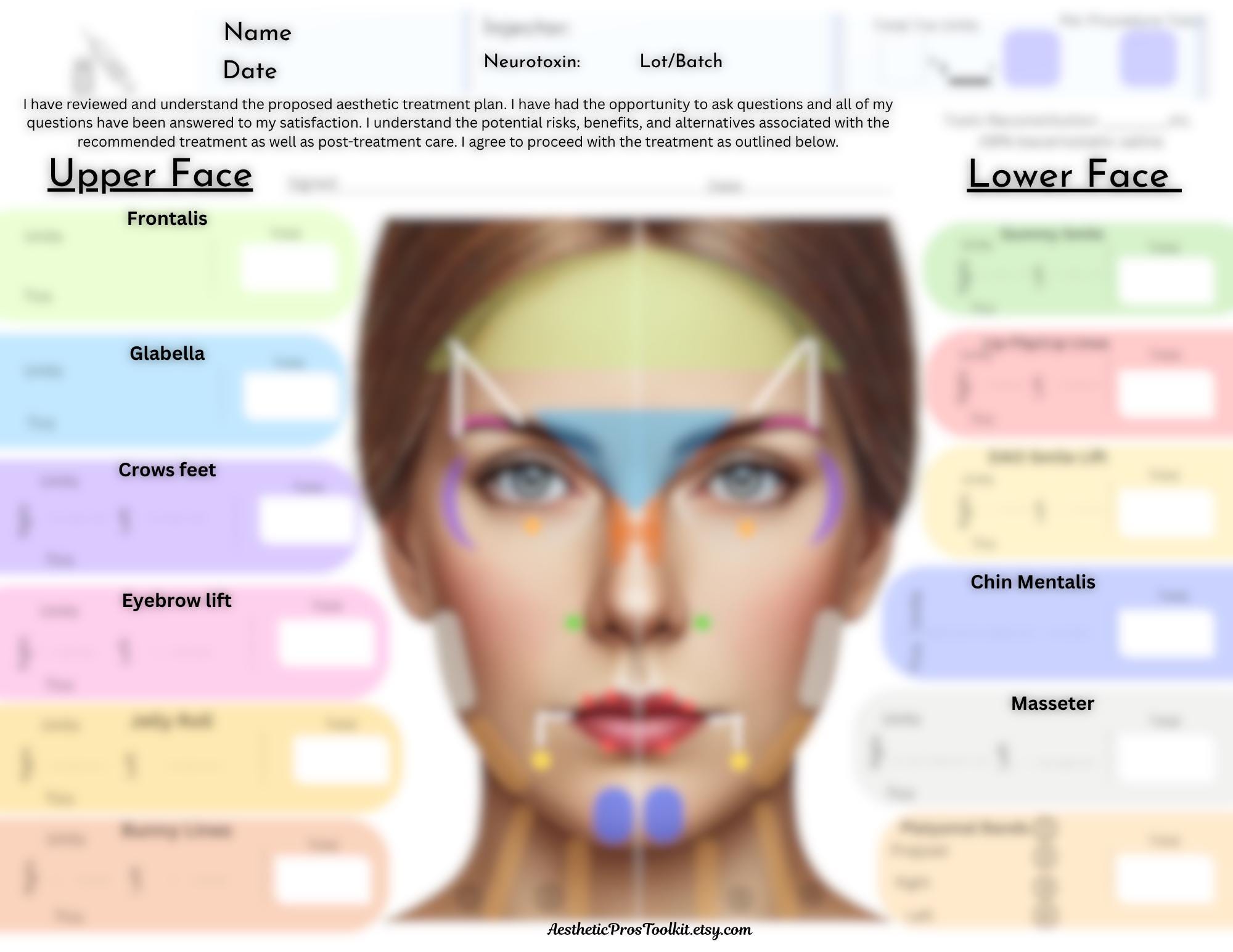 Botox Treatment Plan & Injection Guide – Printable for Each Patient and ...