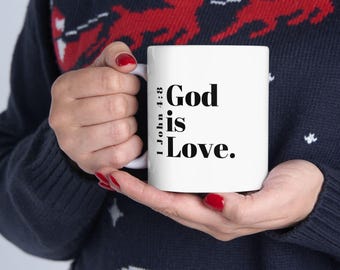 Taza de cerámica con la frase "Dios es amor" (Juan 4:8)