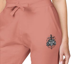 Spodnie dresowe z haftem „Śpiący Kot” | Koralowe spodnie dresowe