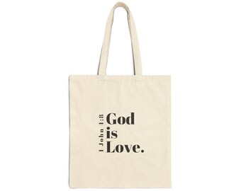 Bolsa de mano Dios es amor / Bolsa de lona minimalista con las Escrituras de Juan 1:1